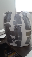 https://youtube.com/shorts/2tsyZ-a79vA?feature=share Protogen armour is under construction, held together with duct tape for now, since I can't use contact cement until next week (health and safety concerns). I managed to get it a little less cockeyed in the time since recording this.