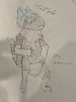 i usually draw cats but wanted to try smth new. this, as the title says, is the first time i drew a protogen. i thought id post it here since this website is themed around protos. also ignore the caption in the image please, thanks. x3