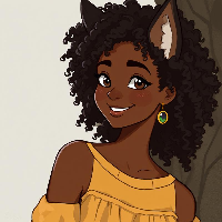 HAI sooo yah I made an OC lol here she is. her name is Amara Okoye. Amara Okoye is an eighteen-year-old furry who has lived in the furry world all her life. With a bubbly and friendly personality, she’s well-liked by her friends but can get snarky when the situation calls for it. Known for her beauty and very curly hair, Amara is also a talented artist, often drawing for her friends to capture their personalities or special moments. She feels completely at home in the furry world, where she’s built strong connections and embraced her feline traits, such as independence, agility, and curiosity. Amara’s playful nature and her loyalty to her friends make her a beloved member of the furry community, and she’s always there to help others adapt to the world she knows so well.