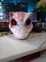 I decided to paint my dino mask (that I never really posted on here), and this was the result that my brain came up with. I'm thinking of doing some kind of lip liner/lipstick thing for it, but I don't know at the moment. Also, I decided to use polyfil to stuff the ears (which I might post later).