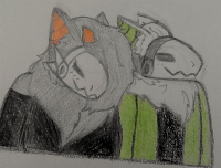 Echo gets a lil eepy sometimes so she likes to rest her head on Todo's shoulder. Todo doesn't mind that she does this, he kinda likes it actually. (I'm not coloring in the visors, its a pain in the ass to do)

Also haiii~ I'm back :]