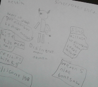 if you cant reed oh well hear it is he/him way of deaf got disin body my cult foller

Hite in hell 4.3

Hite wher liveing 5.7

kill cont 158


sins disin bordering 50 killing 158 made a cult whepens nife bone saw