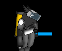 A modified protogen to be a p90 alike
(fact: the blue color that it has in the vizor is his blood or liquid that it work like that and is droping som from the left arm or this > side
and has the shooter in the right one