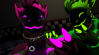 This was a selfie taken the other day before we tried (and failed) to scare each other in a VRC FNAF game, she kept doing the "Never gonna give you up" dance, and that took away all horror, then I chose to go as foxy, girl kept her camera on me and I couldn't move anywhere, and she never got to jumpscare me because she picked Chica and I knew how she worked lmao