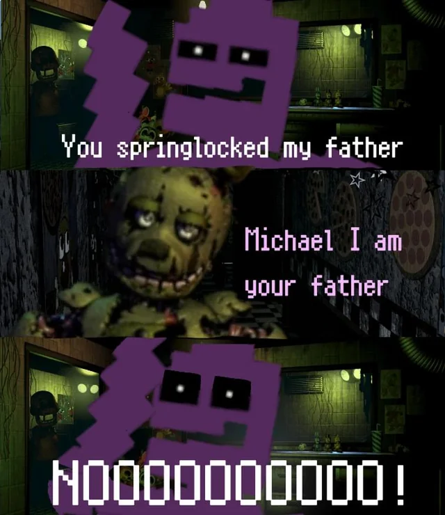 Oh nuuu!
Also the reason Mike appears purple sometimes (art, game, etc…):

“ On Night 5, in the Real ending, Michael is lured into the Scooping Room by Baby/Ennard, who then reveals their true intentions before activating the Scooper and eviscerating Michael, and then wearing his skin to escape Circus Baby's Entertainment and Rentals.”

Credits:
https://fivenightsatfreddys.fandom.com/wiki/The_Scooper#:~:text=On%20Night%205%2C%20in%20the,Circus%20Baby%27s%20Entertainment%20and%20Rentals.

I did not type any the info, credit goes to the original writers of that.