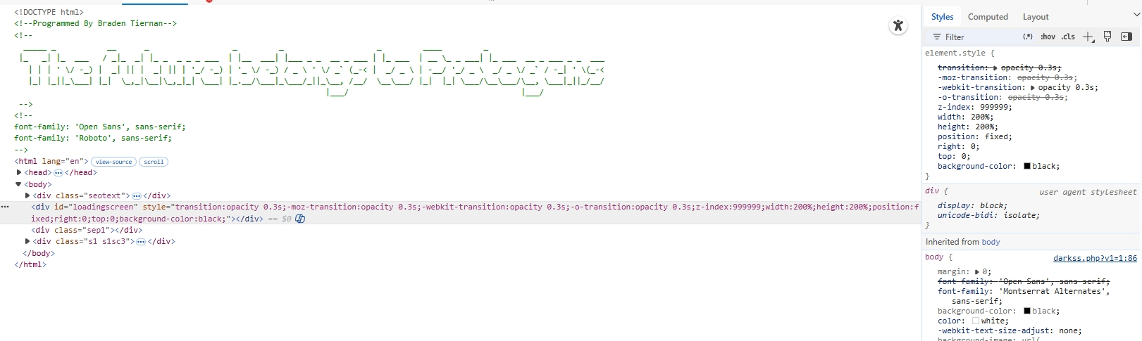 found this while looking at the code for the chat room trying to see why is was down.
It seems that it is stuck on the loading screen, however my smooth brain couldn't find anything wrong with the code. But I may just be dumb.
-----------------------------------
Life update: Me and my boyfriend hav broken up, tragic yeah. But uh I also got Hollow Knight: Silksong, it's pretty fun, I enjoy it. 
That's about it, c'ya nerds

-Enzo's Ghost

Love yourselves and God bless you.